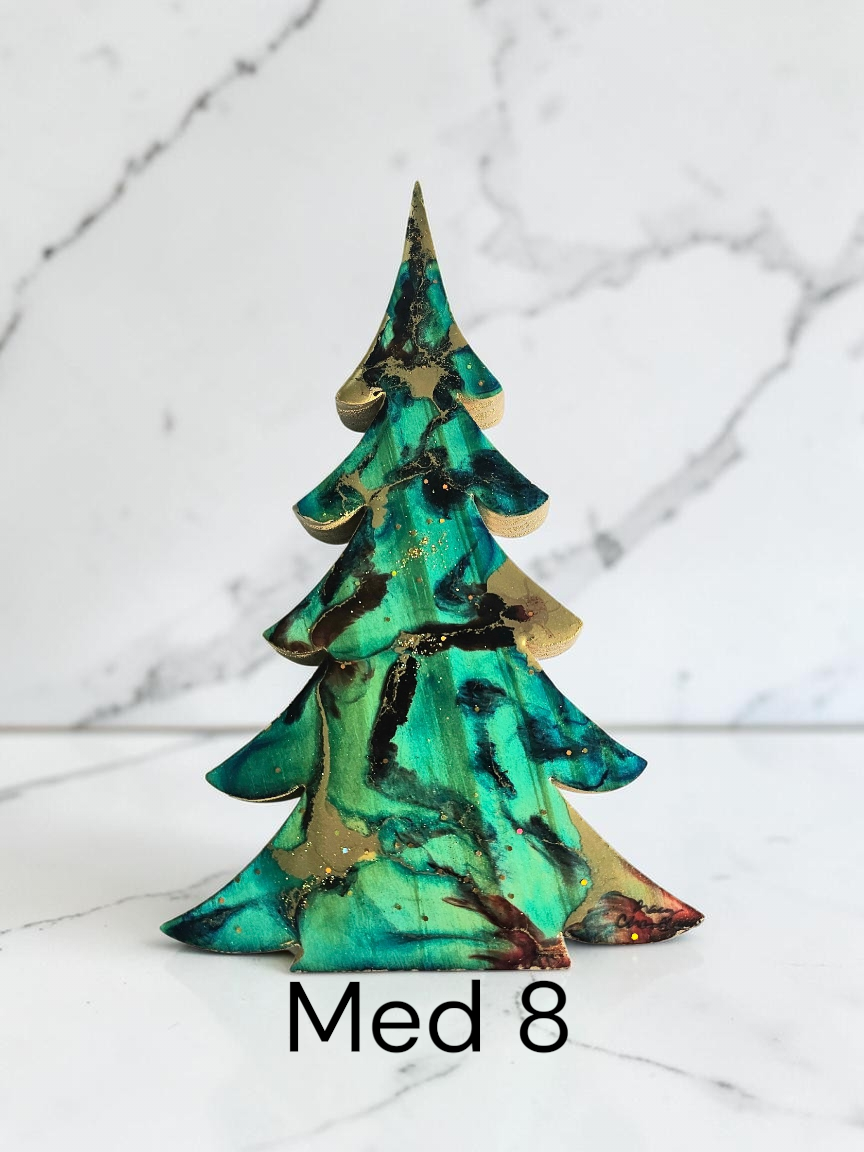 Handmade Turquoise Christmas Trees Shelf Sitter with Red Resin and Gold Accents Multiple Sizes