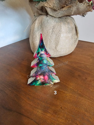 Christmas Trees with Branches Holiday Tabletop Decoration Chunky Wood with Resin Multiple Colors 5 Inch