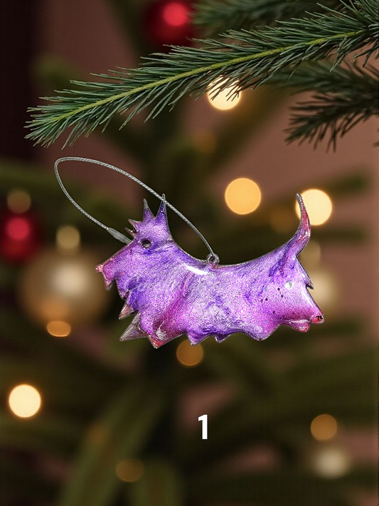 Scottie Terrier Dog Christmas Ornaments - Adorable handmade decorations with vibrant colors and glitter accents for your holiday tree.