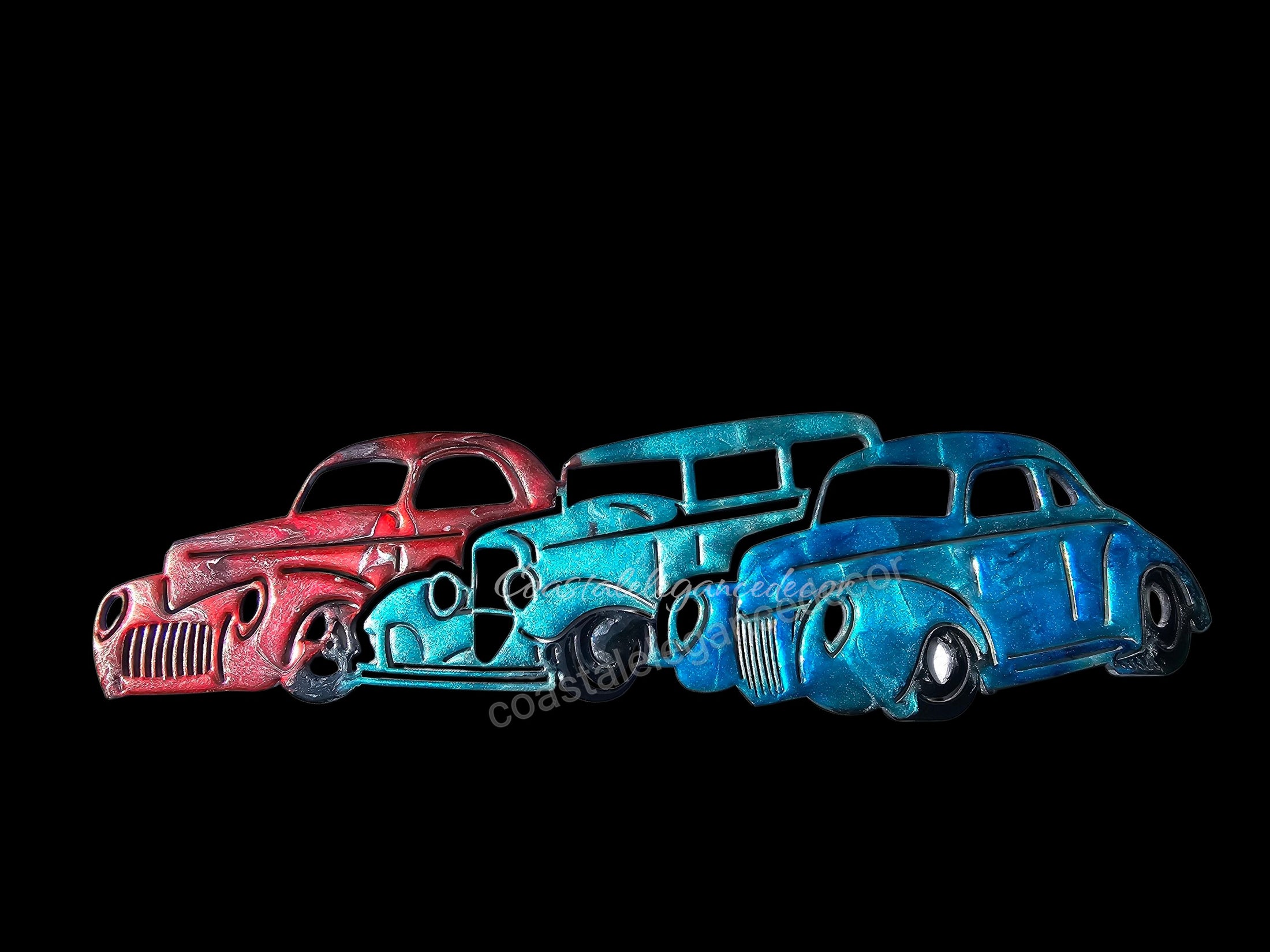 Nostalgic Hot Rod Car Trio Handmade Garage Car Wall Decor