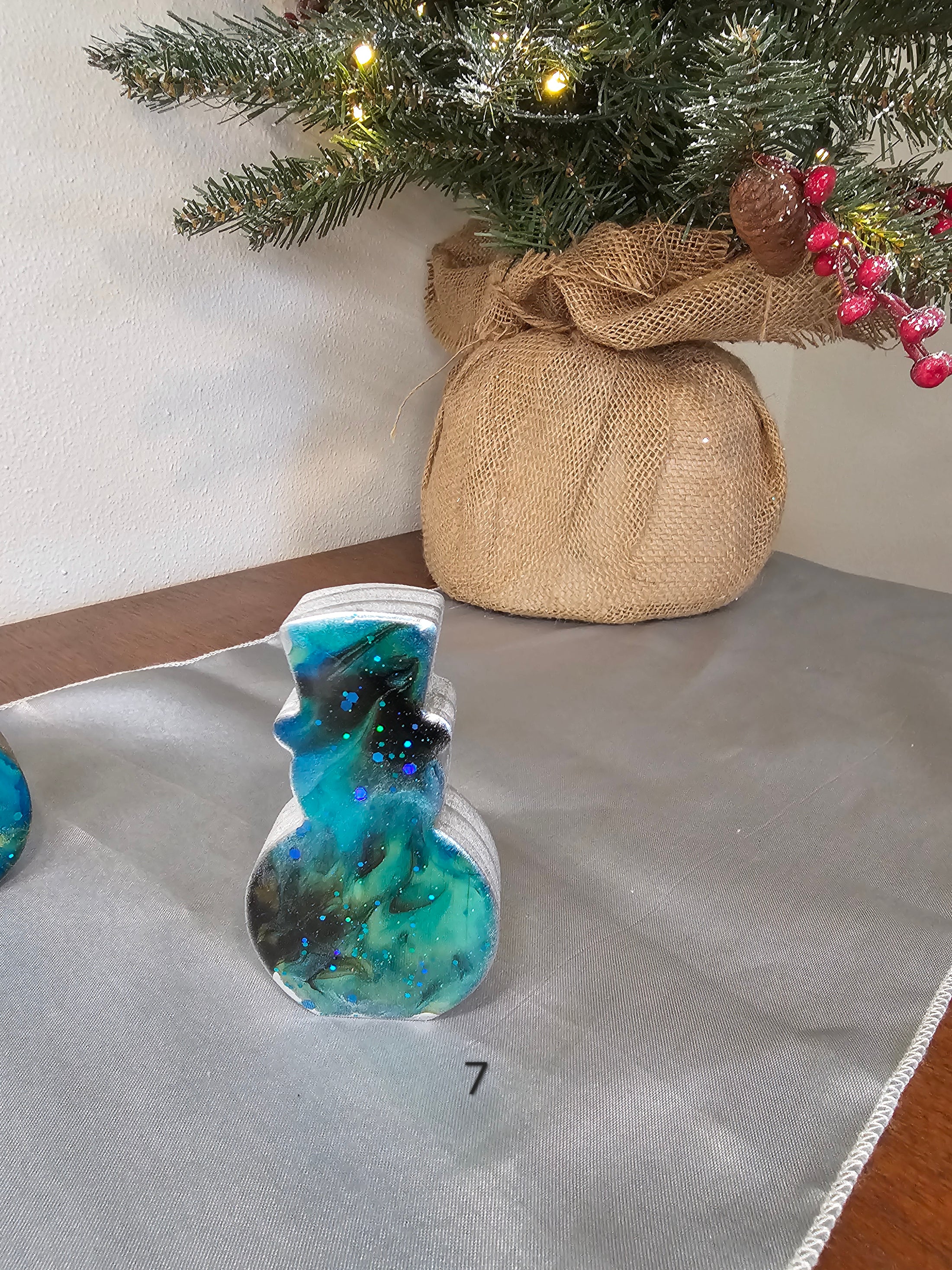 Chunky Wood with Resin Handmade Snowman Christmas Figurines