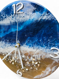 Load image into Gallery viewer, Handmade 12" Deep Blue Ocean Resin Wall Clock – Contemporary White Hands
