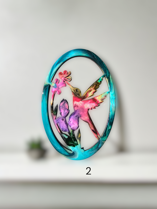 Small Hummingbird with Flowers Oval Frame Wall Decor