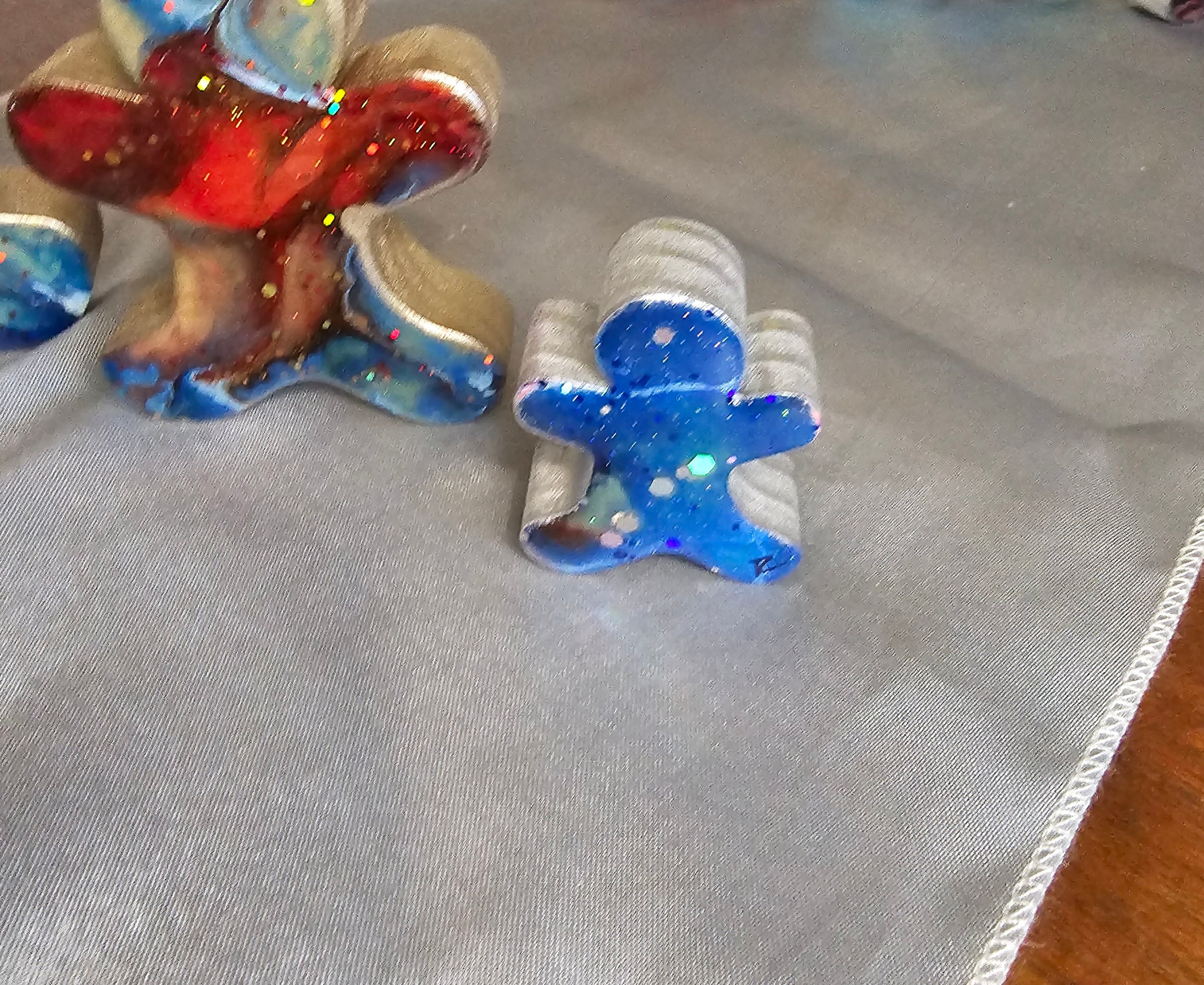 Handmade Blue Red Chunky Wood Gingerbread Men Christmas Decorations - 3 Sizes, Unique Resin Accents