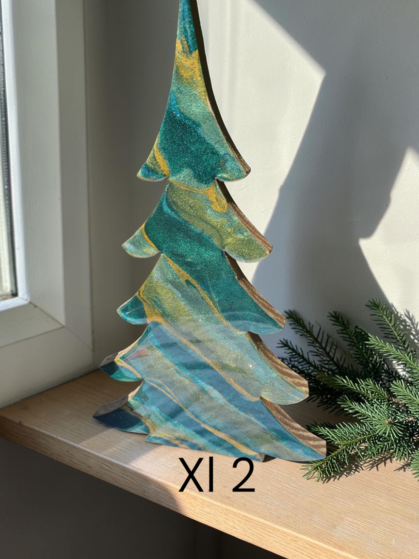 Emerald and Olive Green Resin Wooden Tabletop Tree