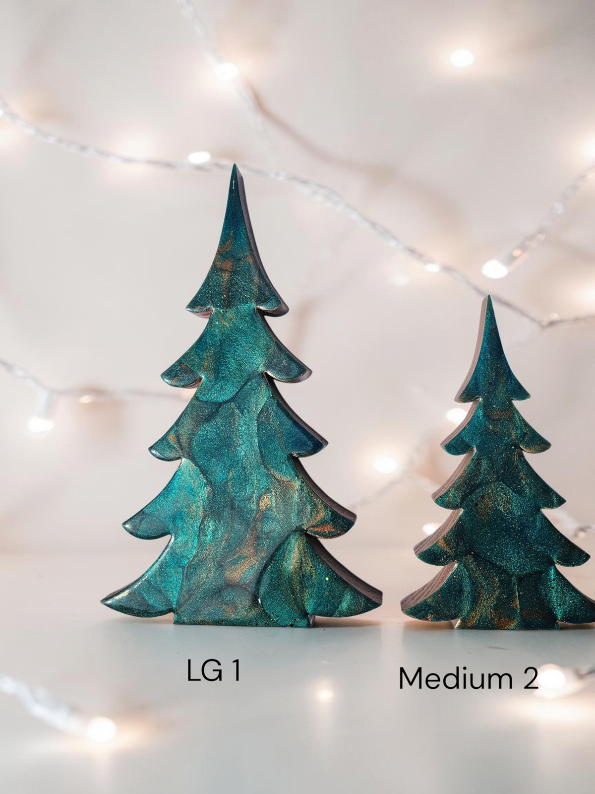 Deep Emerald Green & Copper Resin Wood Christmas Tree | 3D Tabletop Holiday Centerpiece | Jewel Tone Winter Mantel Decor