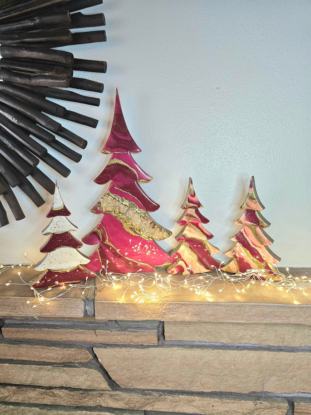 Hand-Poured Resin on Solid Pine Christmas Trees: Cranberry Geode & Candy Stripe Designs