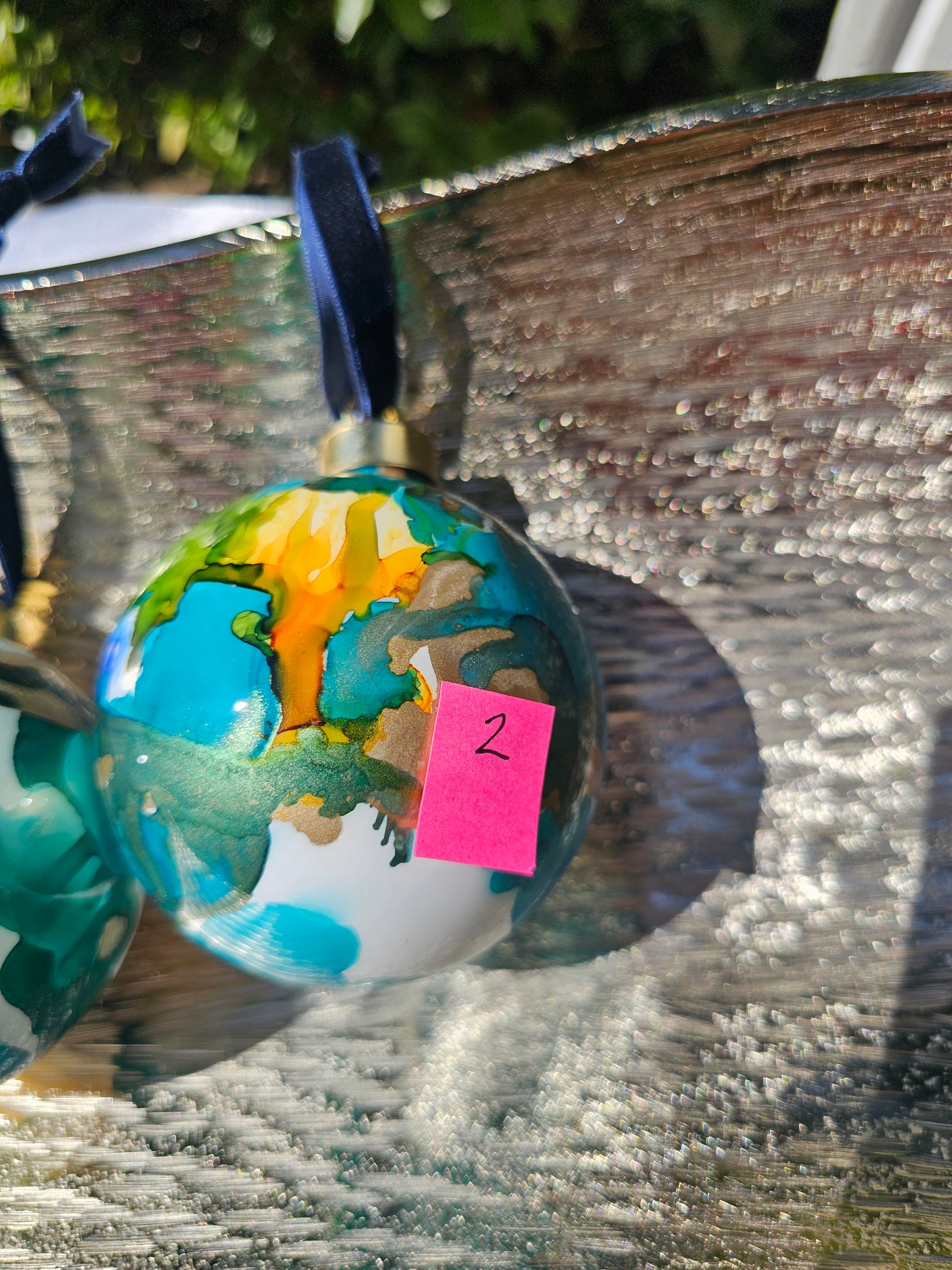 Handcrafted Emerald Green, Teal & Gold Glass Christmas Ornament