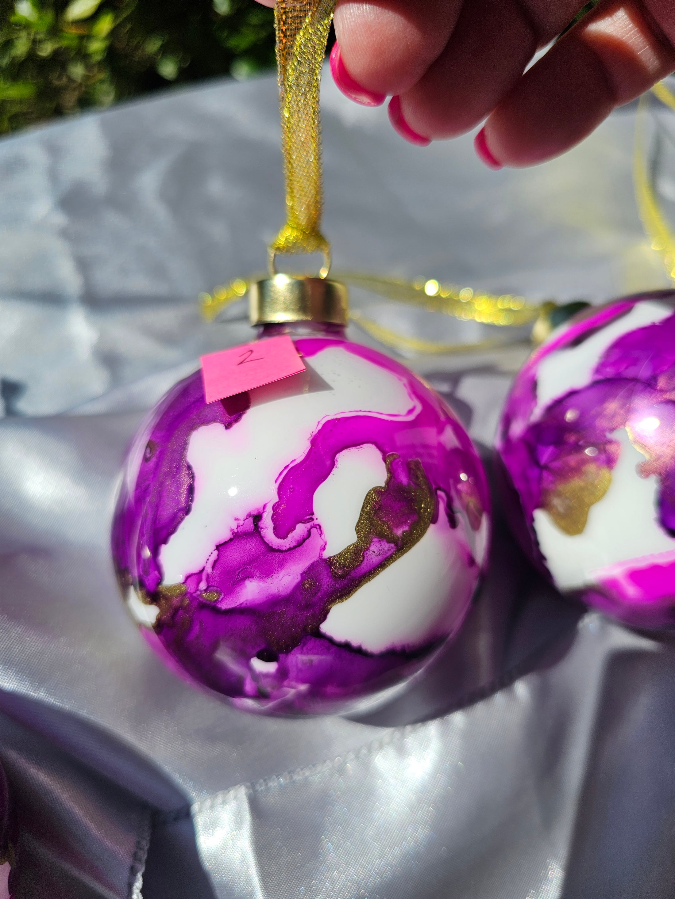 Handcrafted Jewel Tone Plum & Fuchsia Glass Christmas Ornament