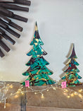 Load image into Gallery viewer, Handmade Turquoise Christmas Trees Shelf Sitter with Red Resin and Gold Accents Multiple Sizes

