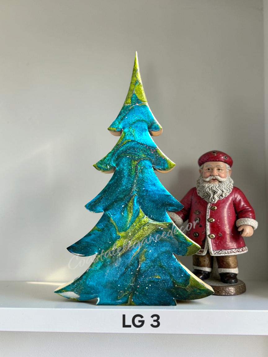 Handcrafted Tabletop Christmas Tree | Luxury Statement Piece | Tealish-Turquoise Blue, Green & Silver