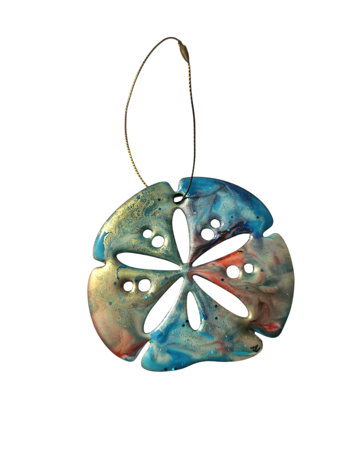 Handmade Coastal Sand Dollar Christmas Ornaments Resin and Wood
