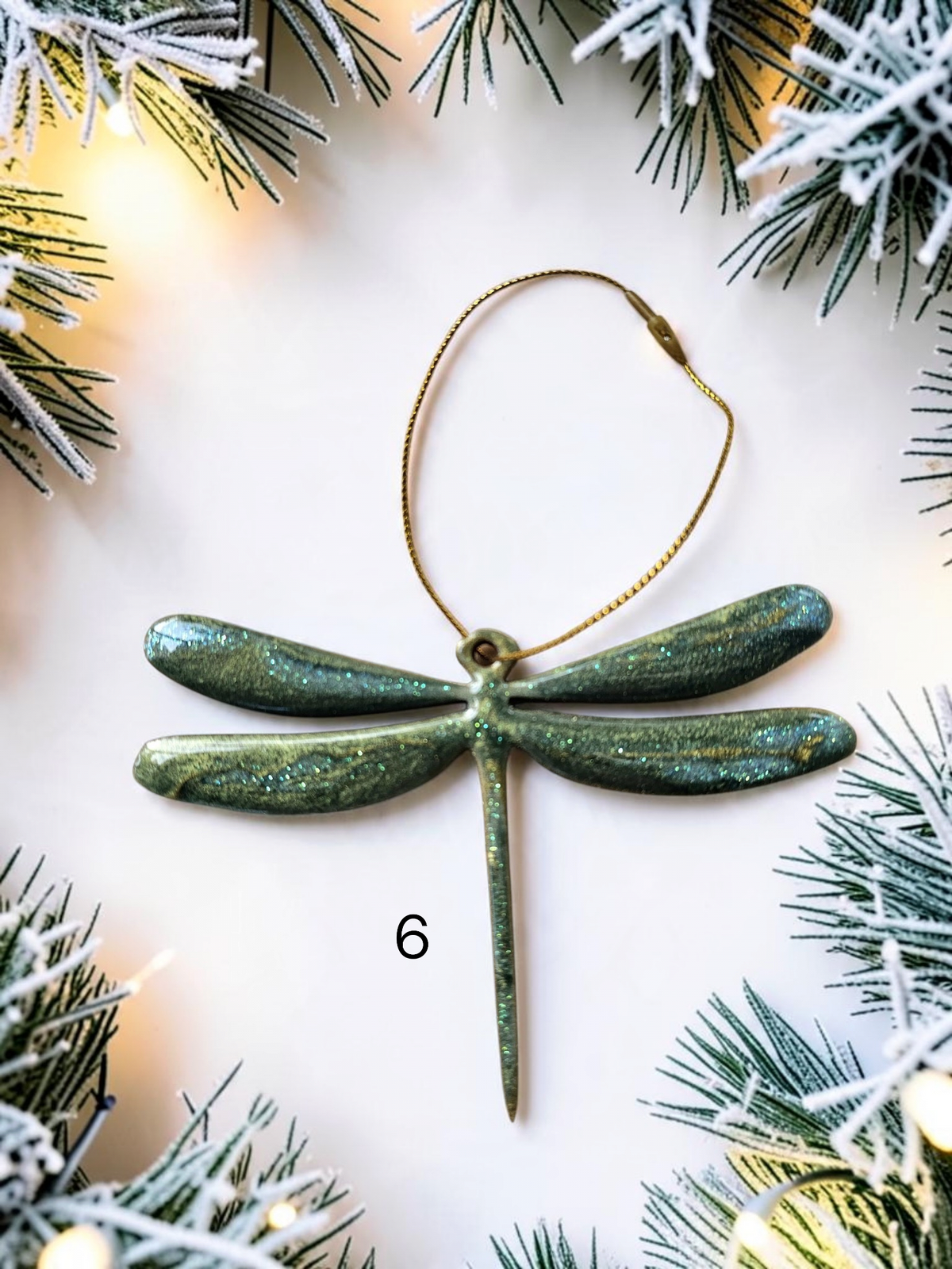 Handmade green resin dragonfly ornament