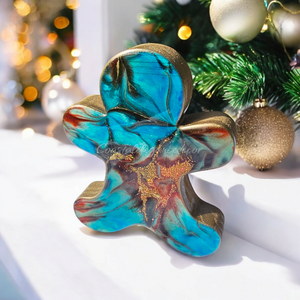 Chunky Wood with Resin Handmade Gingerbread Men Christmas Tabletop Decorations