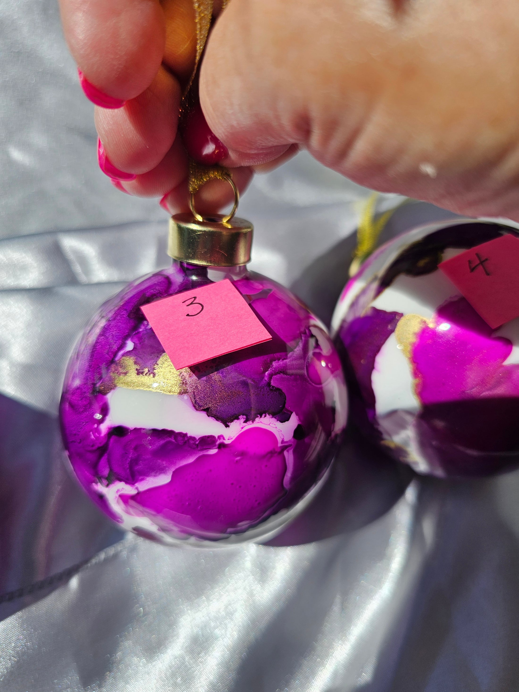 Handcrafted Jewel Tone Plum & Fuchsia Glass Christmas Ornament