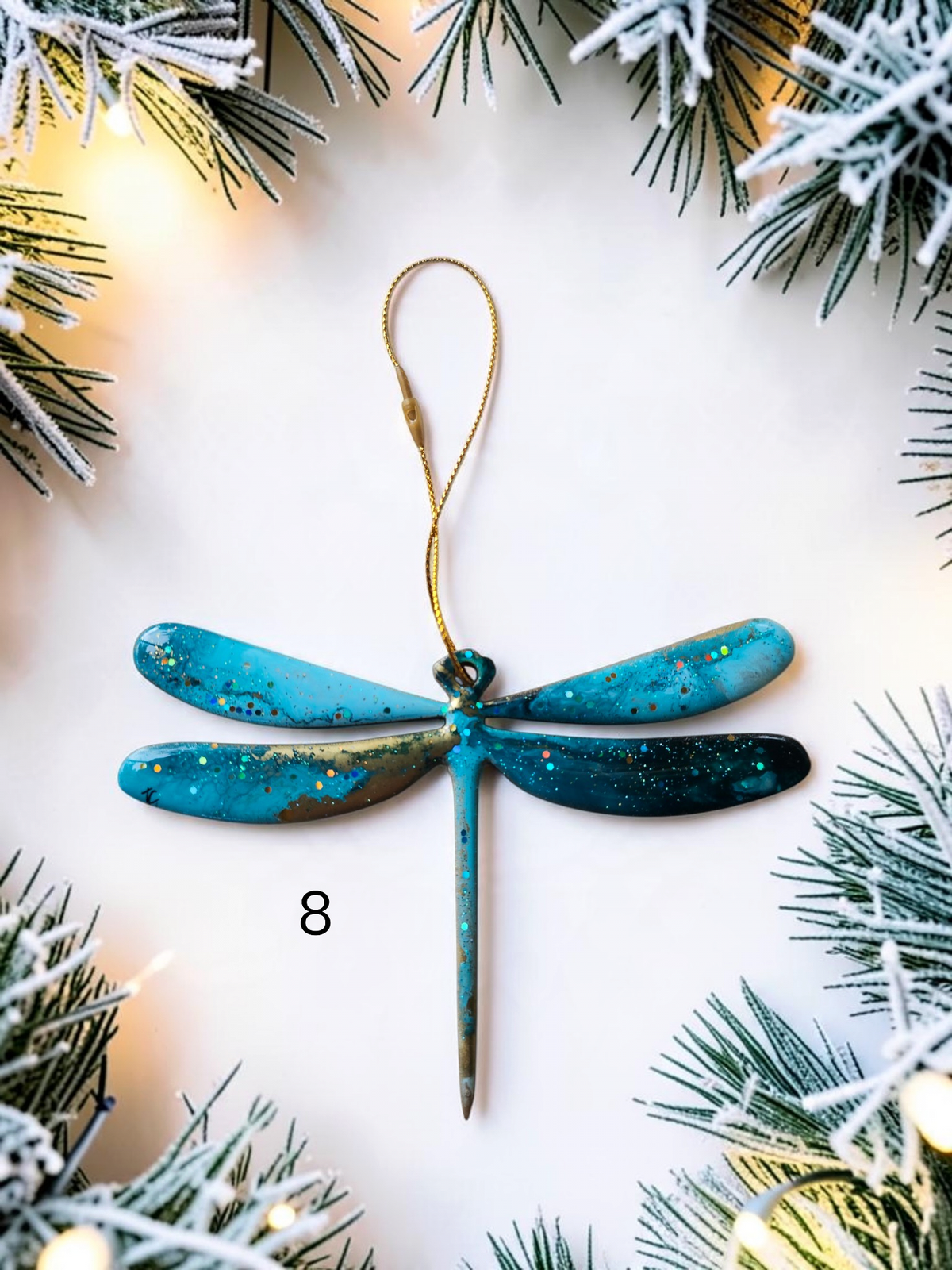 Handmade teak dragonfly Christmas ornament 