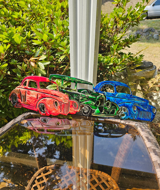 Nostalgic Hot Rod Car Trio Handmade Garage Car Wall Decor