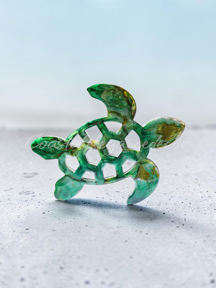 Handcrafted 10" Coastal Sea Turtle Wall Art Decor with Vibrant Colors