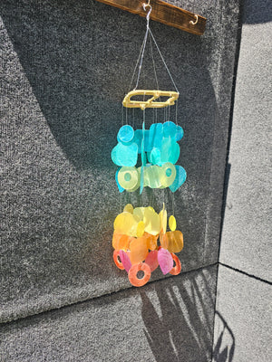 Fiesta Two-Tiered Capiz Shell Wind Chimes Warm and Cool Tones 15 Inches