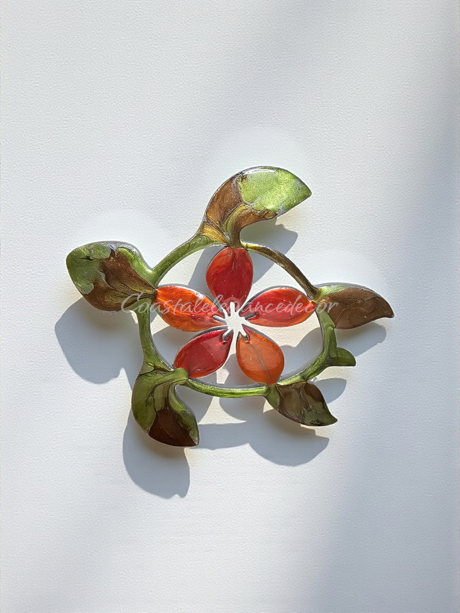 Handcrafted 10" Coastal Polynesian Flower Sea Turtle Wall Art Decor with Vibrant Colors