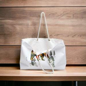 Original Art Bear With Faded Contemporary Fir Trees Weekender Bag