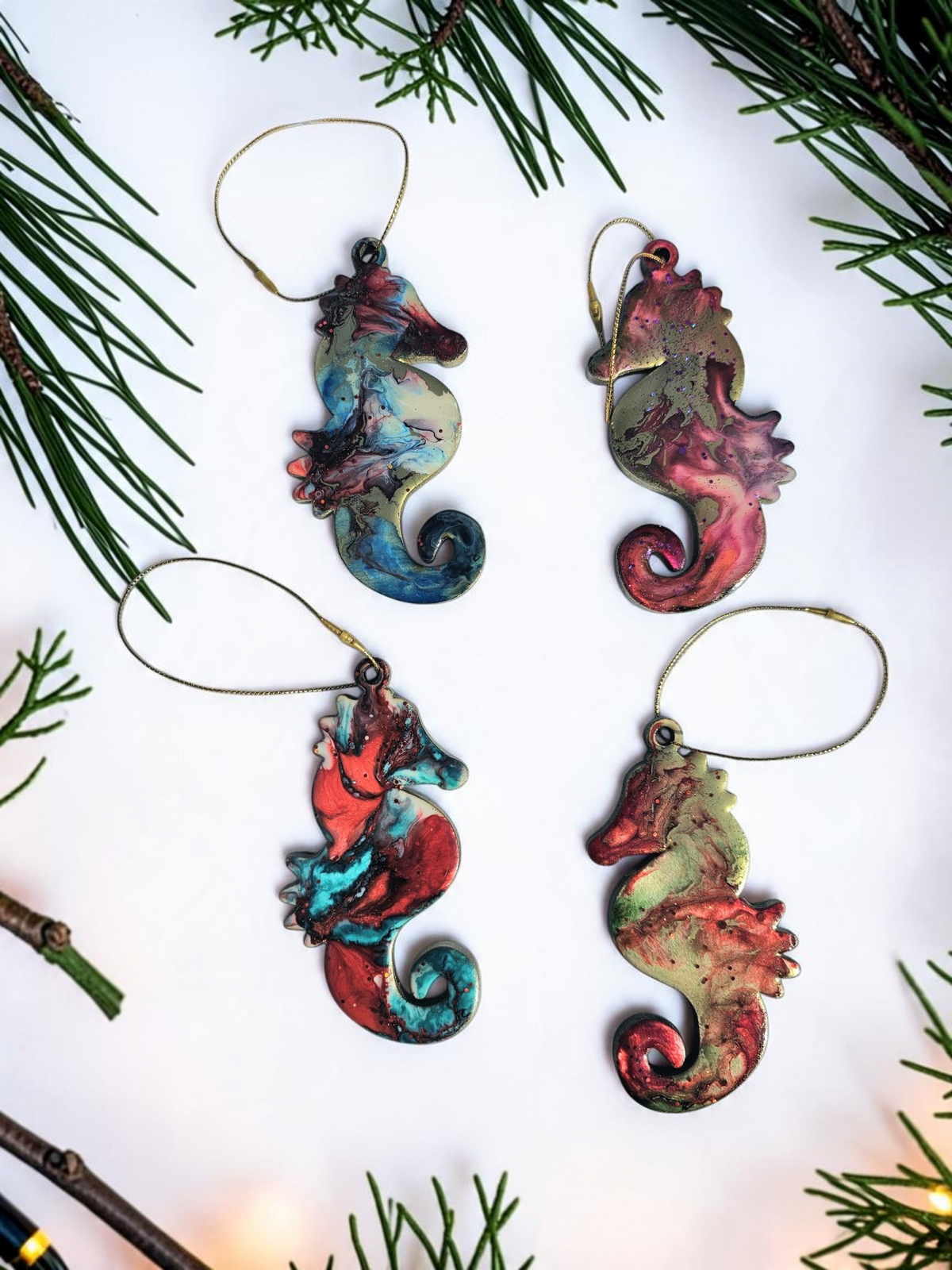 Coastal Seahorse Christmas Resin and Wood Ornament