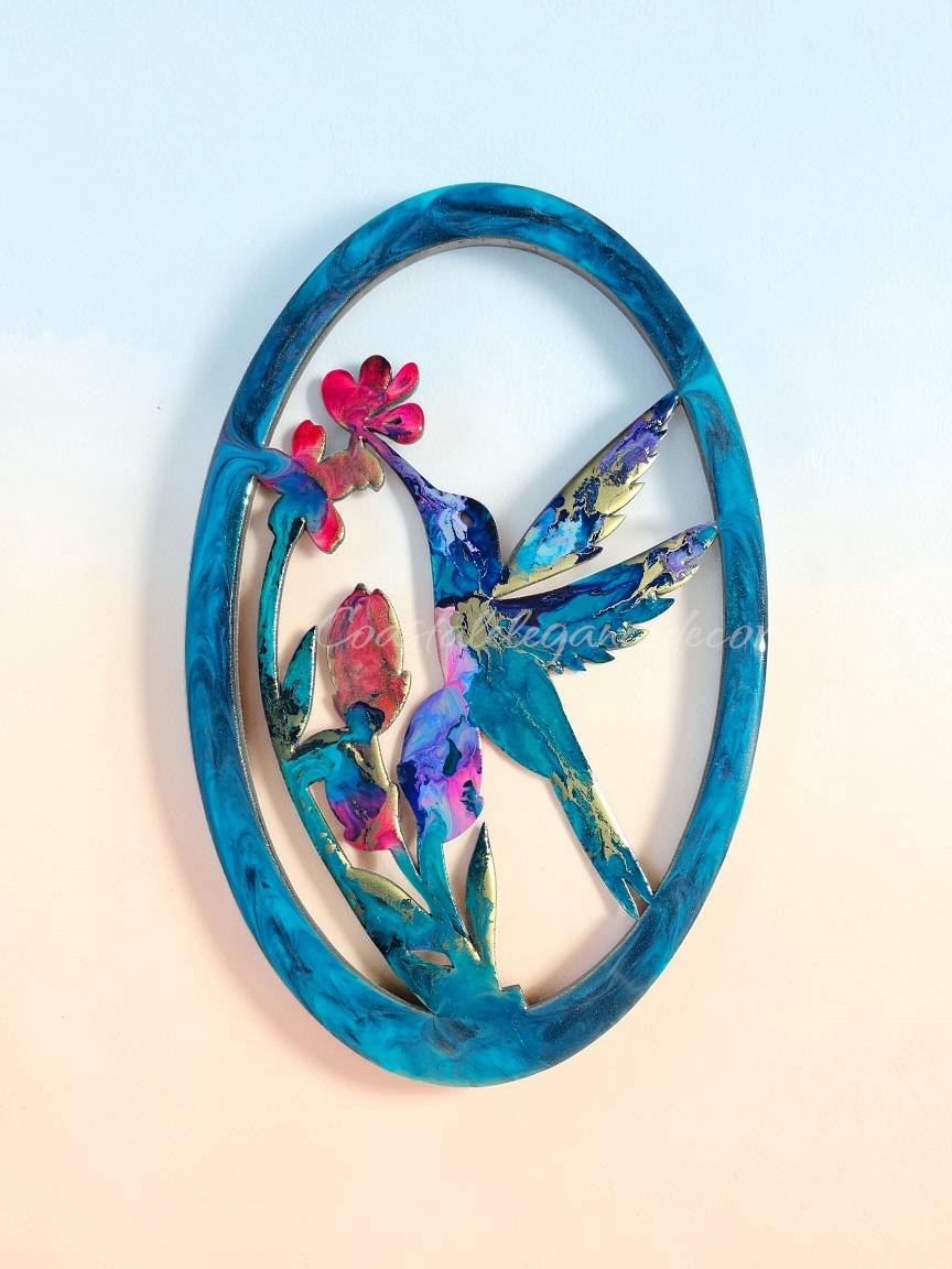 Hummingbird with Flowers Oval Frame Wall Decor