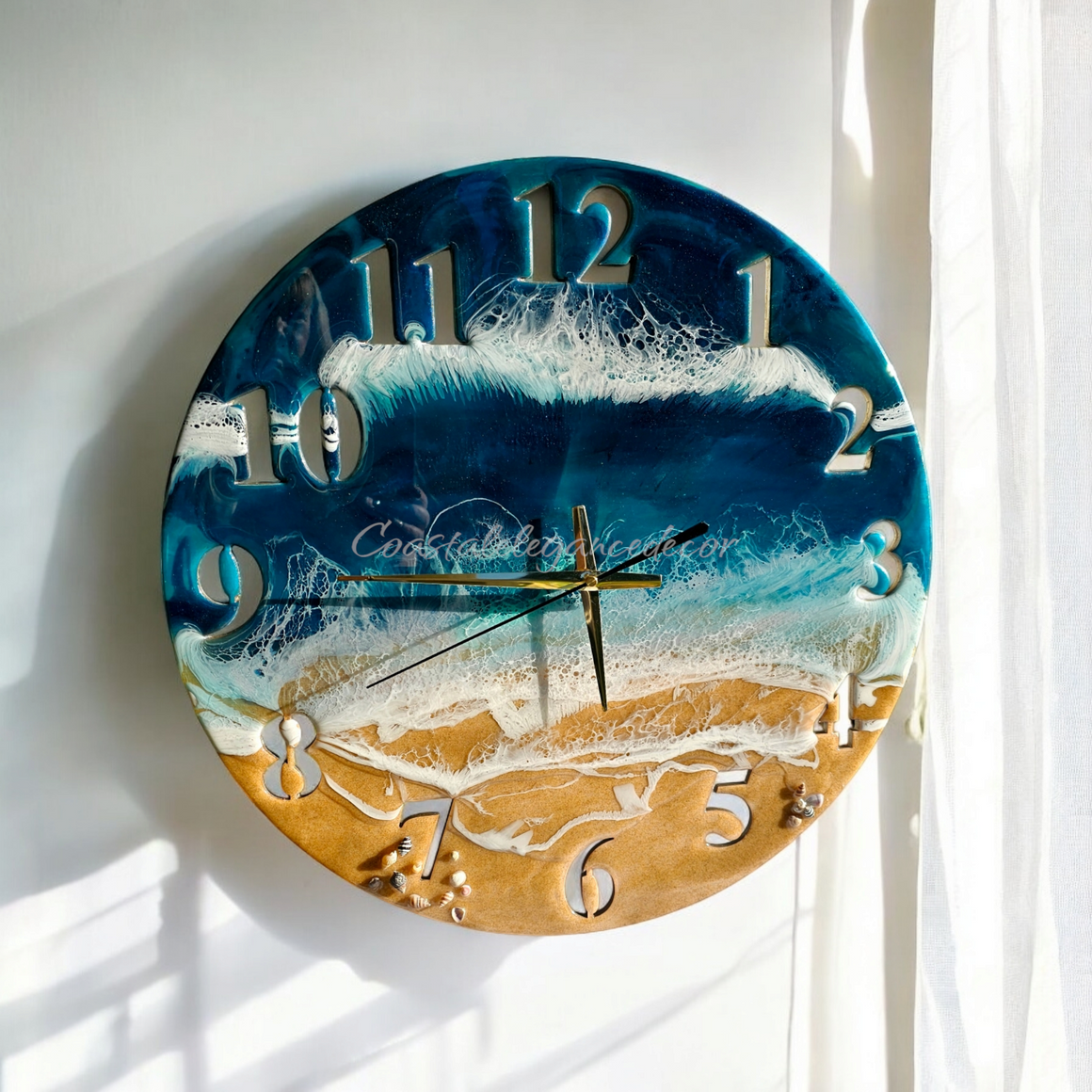 Large Standard Number Beach Ocean Waves Wall Clock