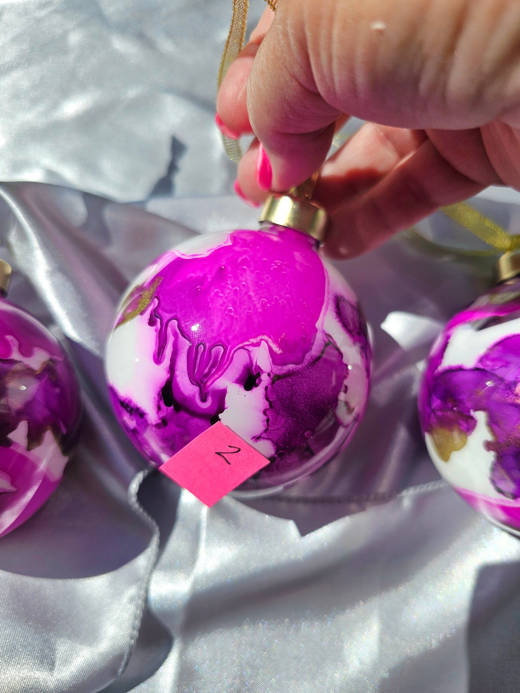 Handcrafted Jewel Tone Plum & Fuchsia Glass Christmas Ornament