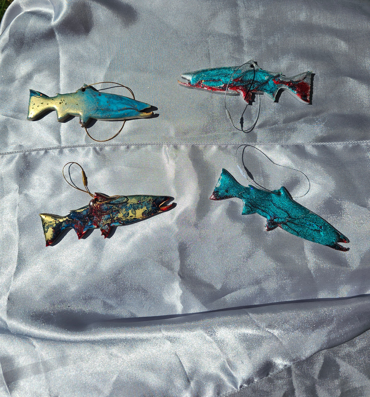 NW Salmon Fish Christmas Resin and Wood Ornament