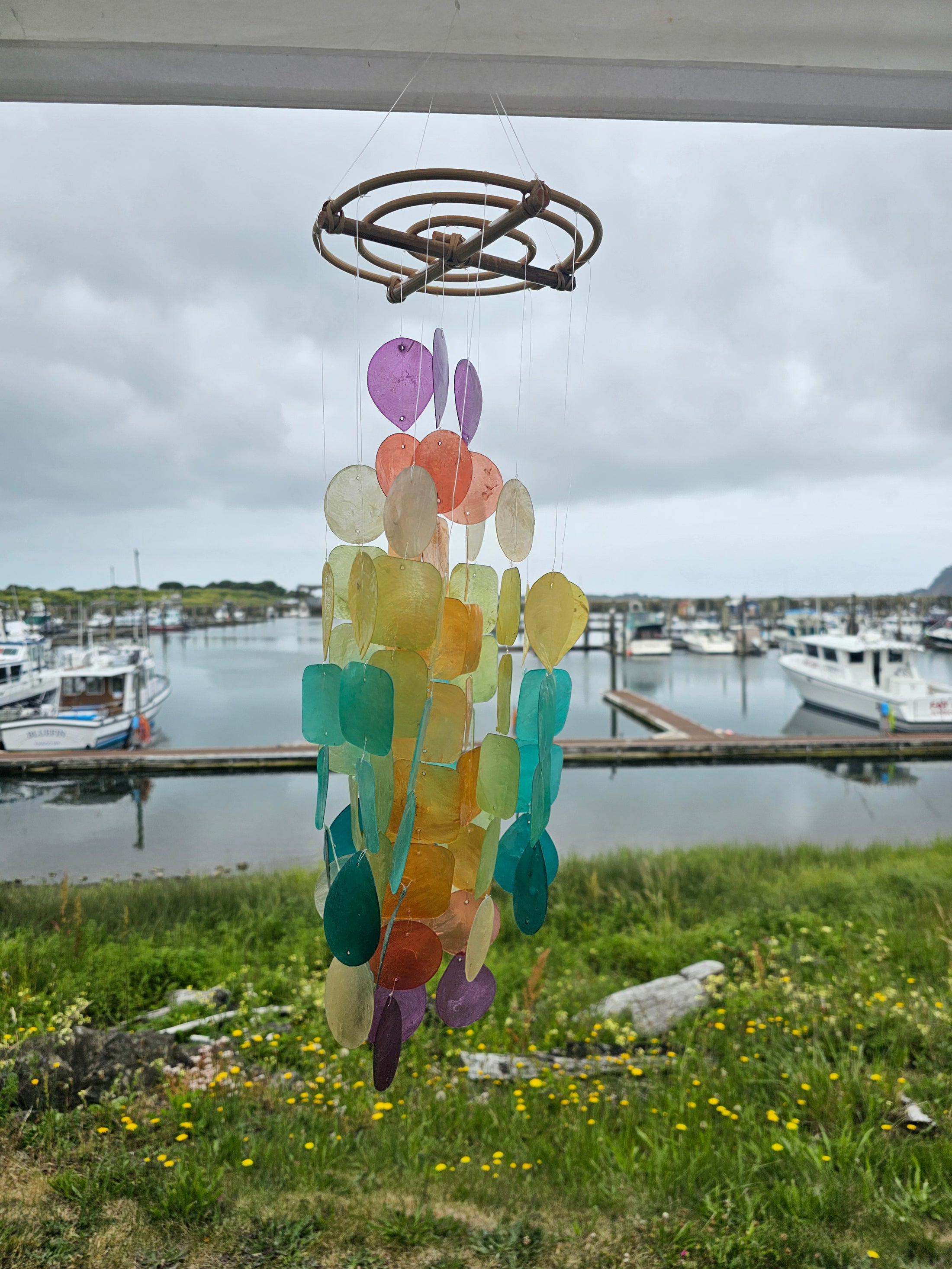 Handmade Cascading Fiesta Capiz Shell Wind Chimes 19.5" Patio Garden Decor