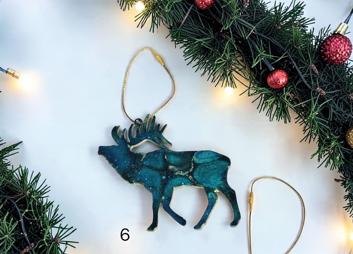 Nature Themed Standing Elk Wood and Resin Ornaments
