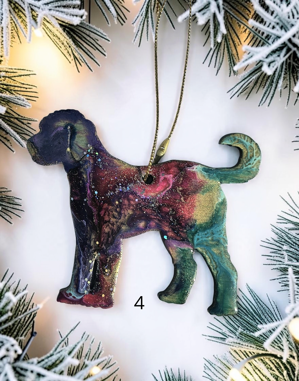 Handmade multi color golden doodle resin dog ornament 