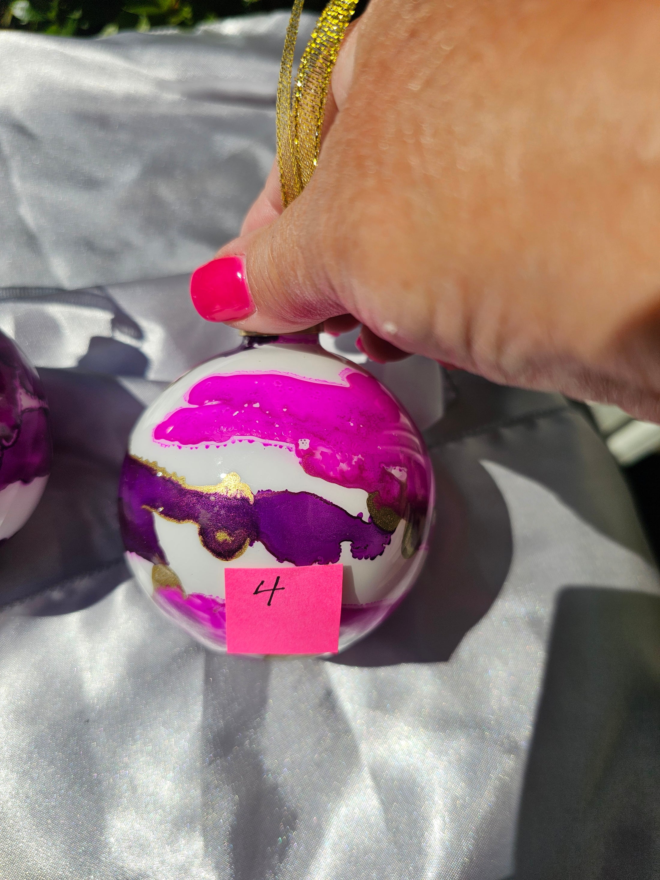 Handcrafted Jewel Tone Plum & Fuchsia Glass Christmas Ornament