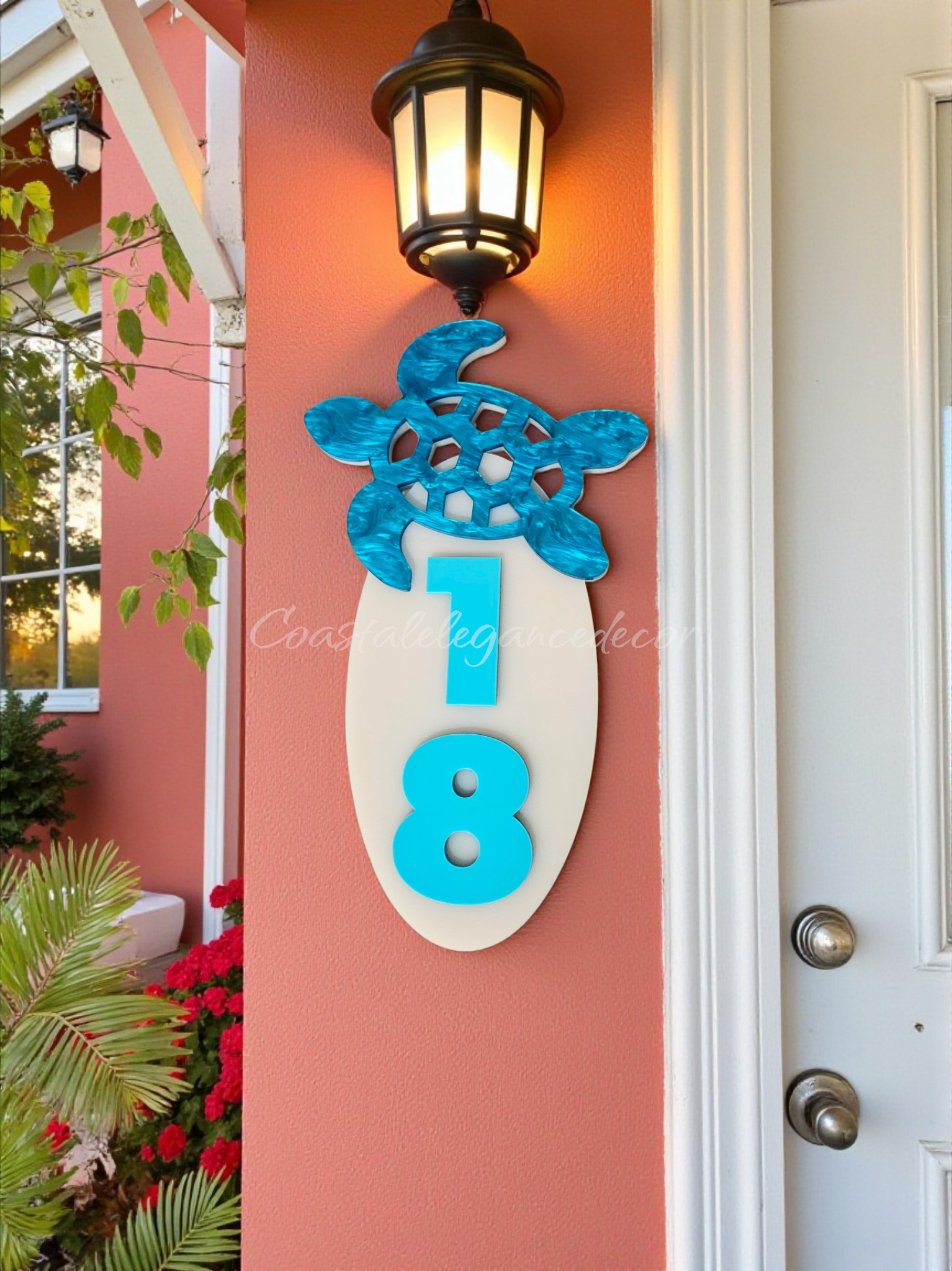 Custom 3D Turtle Address Sign | Tropical Sea Turtle Flush Mount Acrylic House Numbers