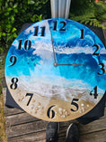 Load image into Gallery viewer, Ocean Blues 19.5 Inch Round Wall Clock With Real Beach Sand, Seashells, and Resin Waves
