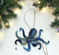 Load image into Gallery viewer, Dark blue and gold handmade resin octopus Christmas ornament 
