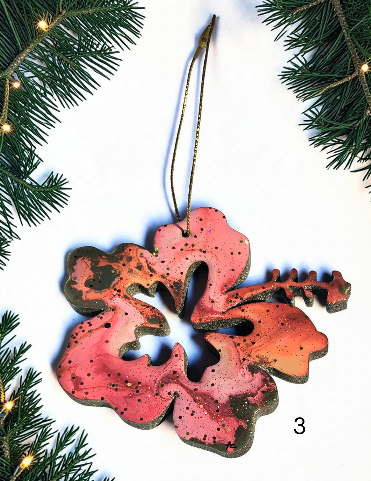 Hibiscus Tropical Flower Colorful Christmas Resin and Wood Ornament