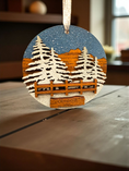 Load image into Gallery viewer, Personalized Snowy Trees, Mountains, Night Sky with Fence Wilderness Ornaments
