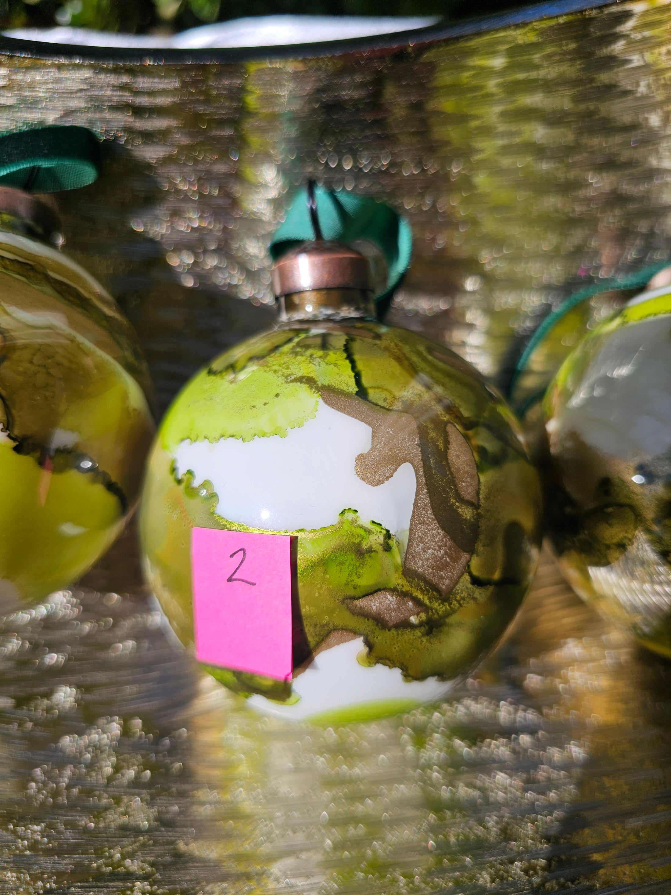 Handcrafted Moss & Forest Green Glass Christmas Ornament