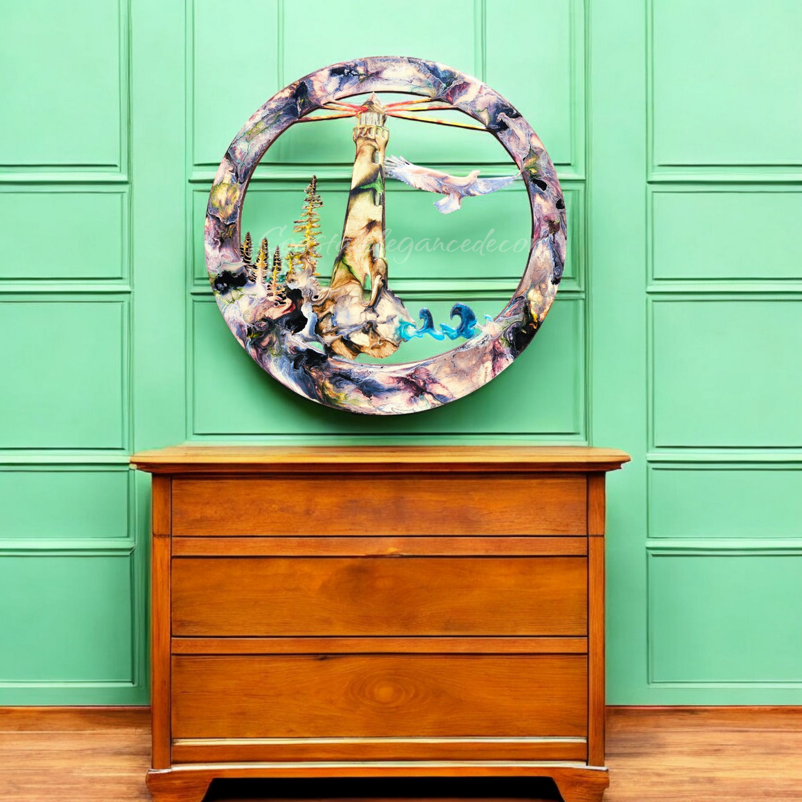 Lighthouse with Eagle and Tree Scene Unique Wall Decoration Multiple Colors