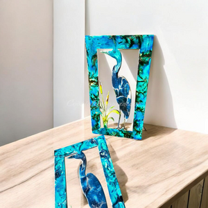 Unique Blue Heron with Cattails Rectangular Frame with Wall Decor