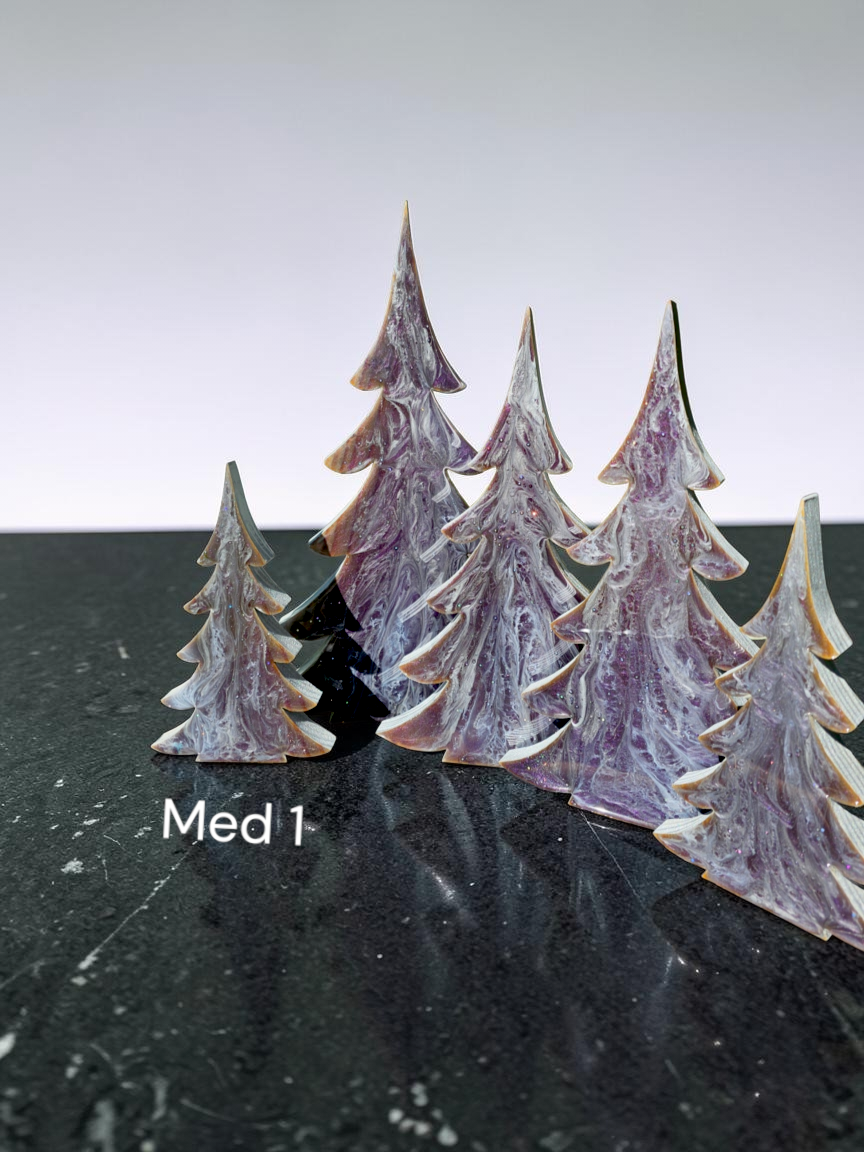 Contemporary Resin Pine Tree – Frosted Plum & Snowy Silver Overlay