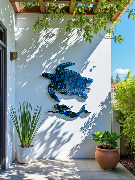 17" Abalone Swirl Acrylic Sea Turtle Wall Art – Handmade Weatherproof Coastal Decor
