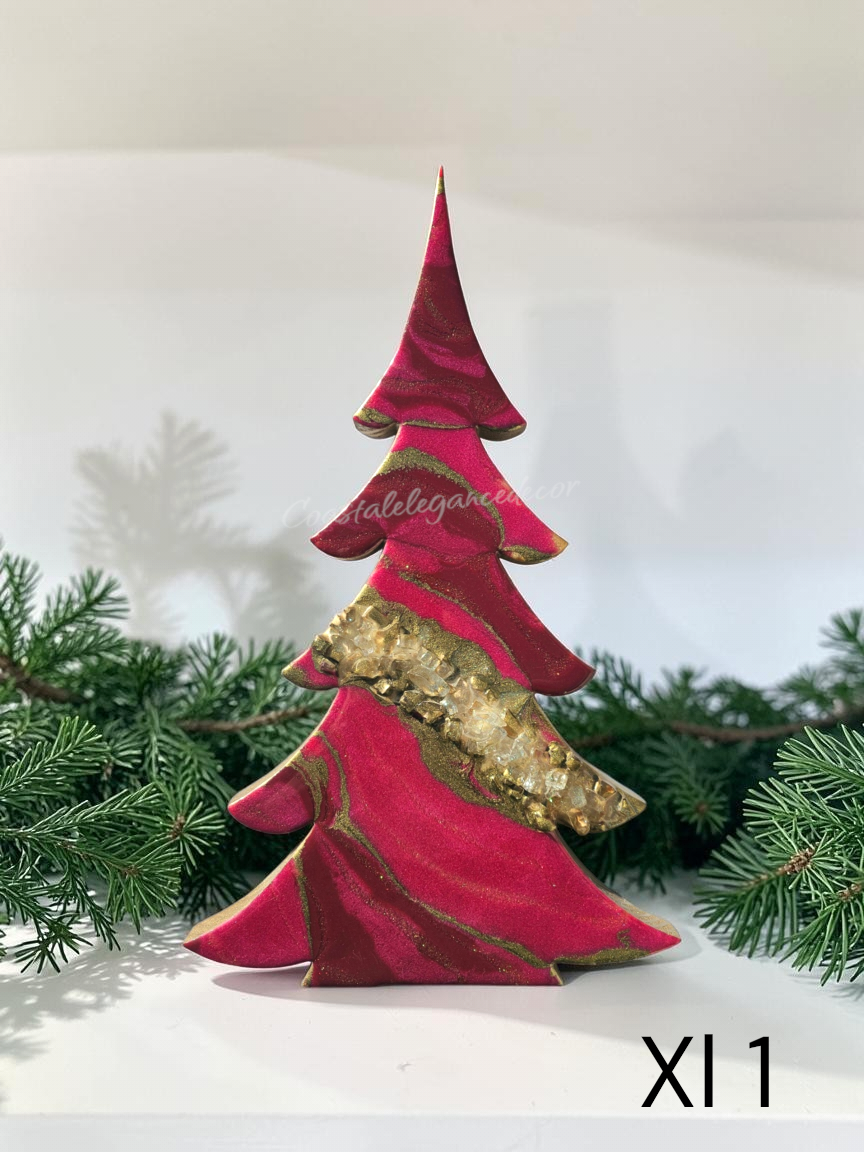 Handcrafted wood and resin candy striped Christmas tree with geode crushed glass style 