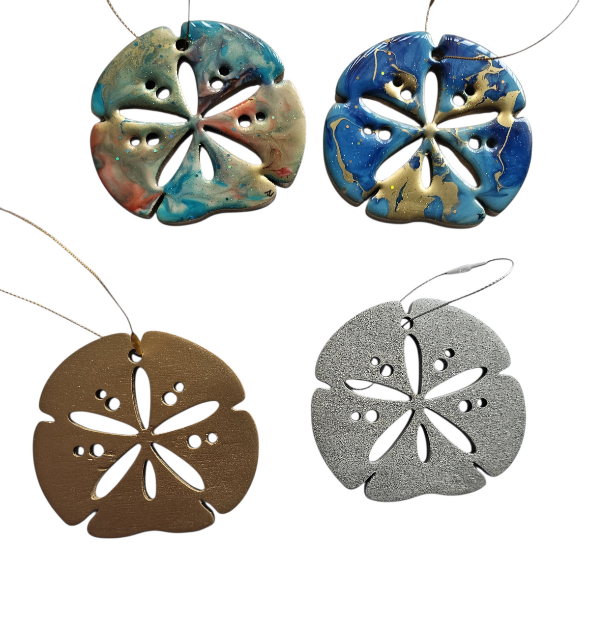 Handmade Coastal Sand Dollar Christmas Ornaments Resin and Wood