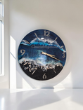 Load image into Gallery viewer, Handmade 18 Inch Deep Blues Beach Waves Wall Clock Textured Black Sand Beach & Real Seashells
