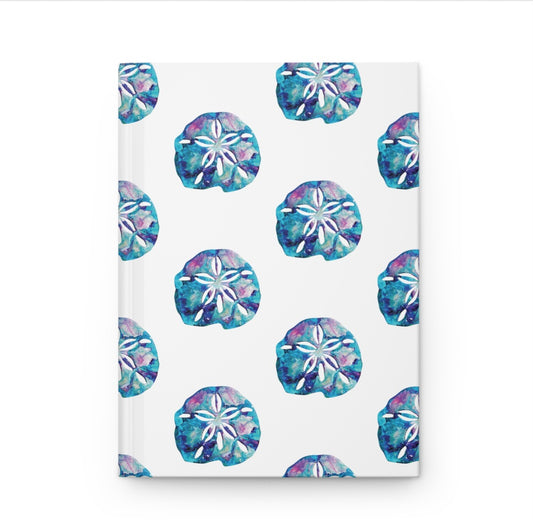 Beautiful Beachy Sand Dollar All Over Print Hardcover Journal with lined paper, showcasing a colorful sand dollar pattern on a white background.
