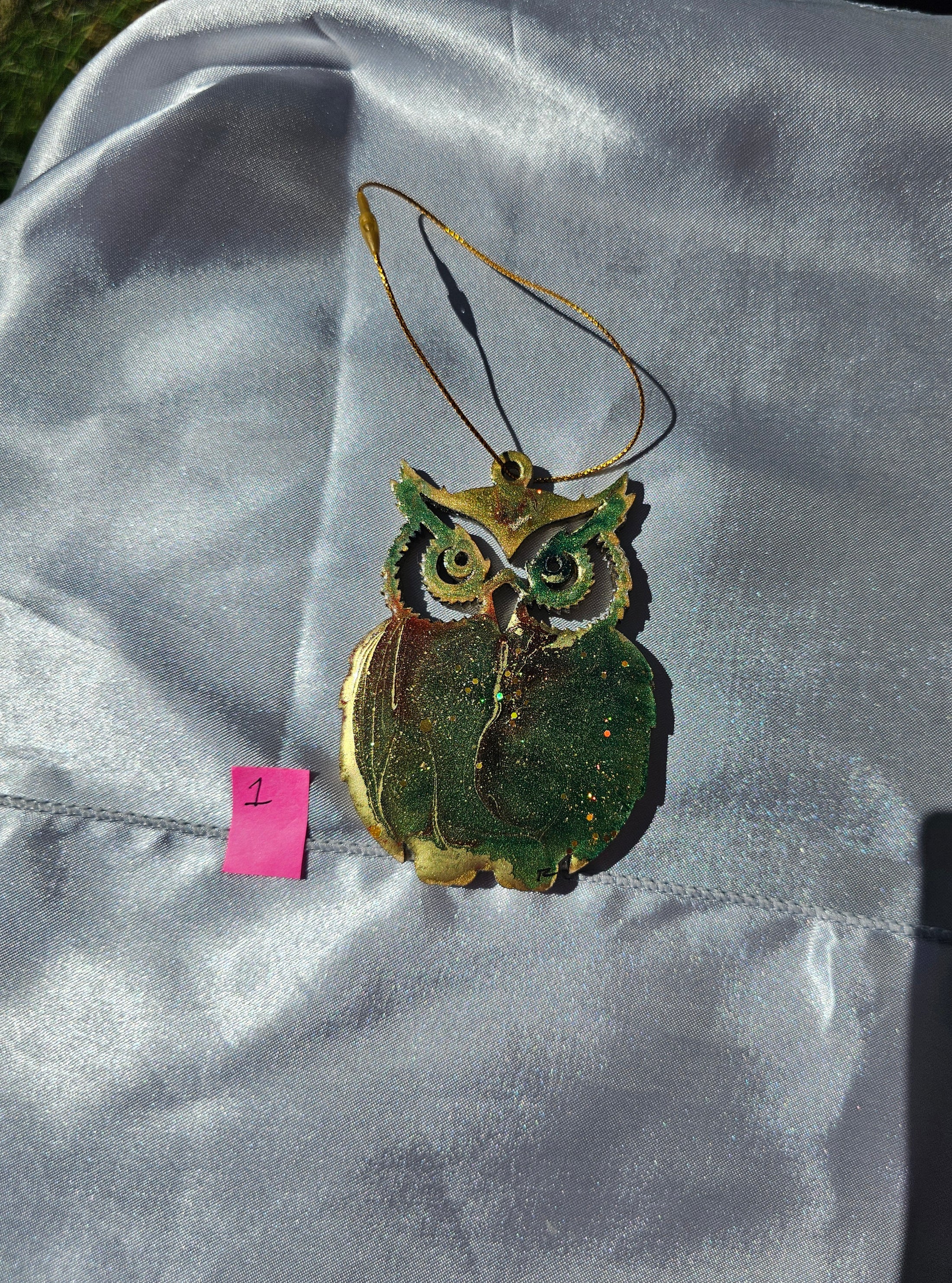 Sparkly Handmade Resin and Wood Owl Christmas Ornaments