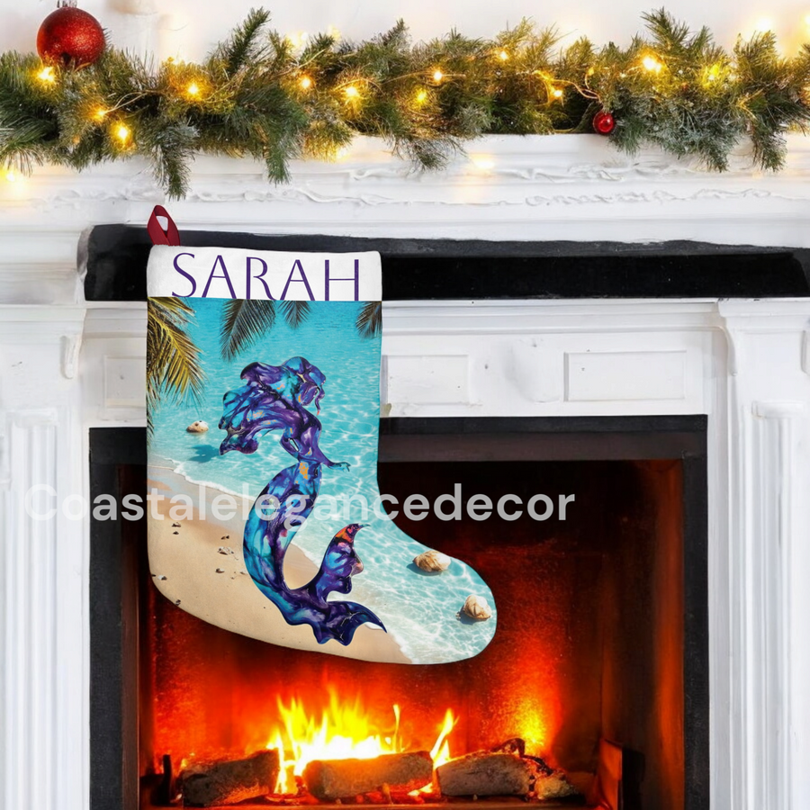 Christmas Stockings Beach Mermaid Personalized Stocking